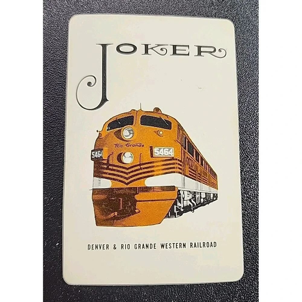 Vintage playing card DENVER and RIO GRANDE WESTERN RAILROAD orange train JOCKER